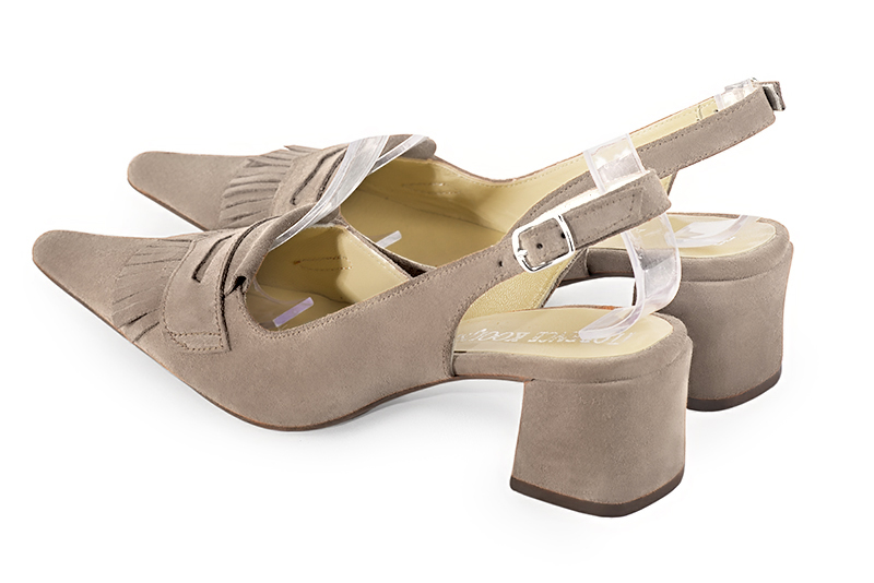 Tan beige women's slingback shoes. Pointed toe. Medium block heels. Rear view - Florence KOOIJMAN